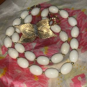 Vintage Costume Jewelry 3 piece Set Gold Brooch, Necklace - Opal garnet ring